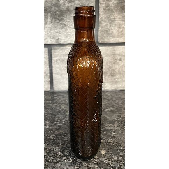 Vintage Brown Glass Bottle Flask Wine Oval One Pint Grapes - Picture 2 of 6